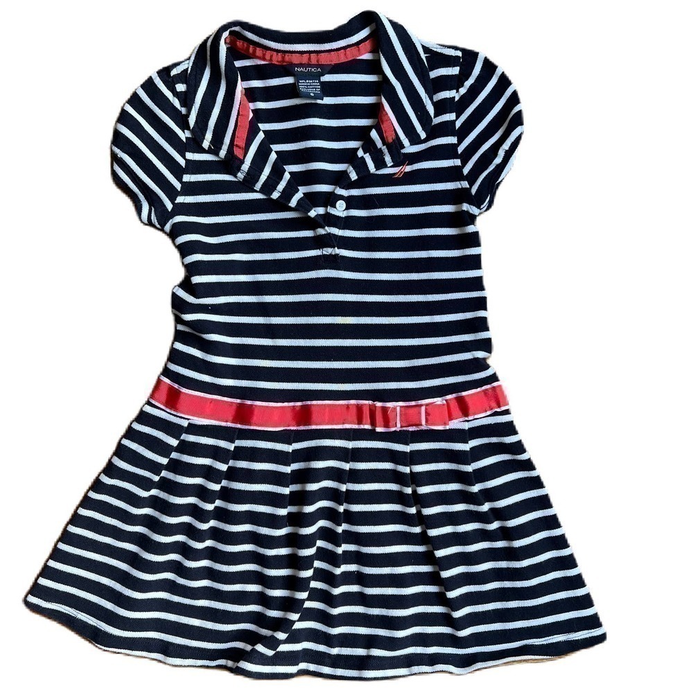 Nautica Navy Blue and White Girls Dress with Red Accents Size 6